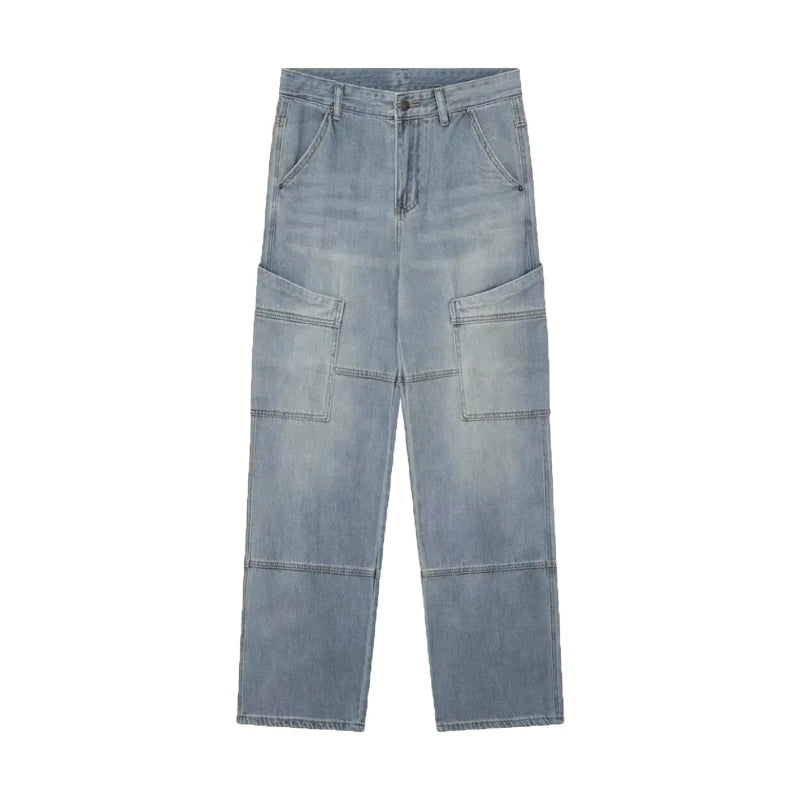 street japanese mens set embroidered fake two piece patchwork tops hip hop washed jeans 2 piece harajuku suits y2k streetwear unique jeans style 4769