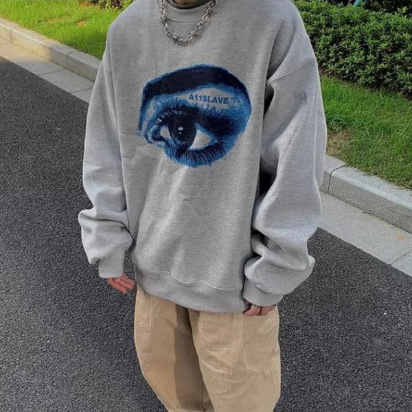 Trendy Korean Style Personalized Eye Print Round Neck Sweatshirt Men and Women Autumn and Winter Y2K High Street Hip-hop Tops