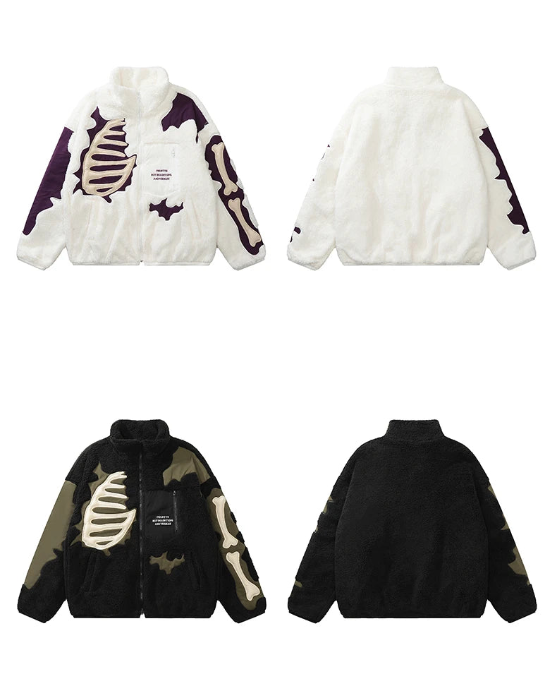 Gothic Oversized Tee – Mens Casual Skulls Patchwork Fleece Jackets Coats New Hairy