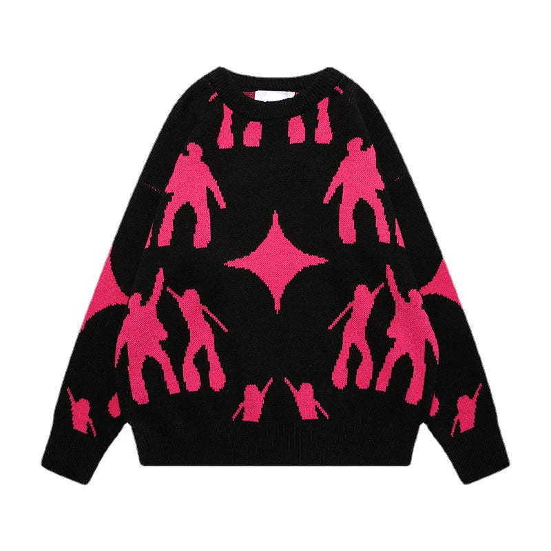 fashion knitted sweater unisex harajuku anime pattern sweaters casual pink color pullover streetwear sweaters jumpers knitwear unique limited edition hoodie, high quality cotton pullover, streetwear fashion hoodie