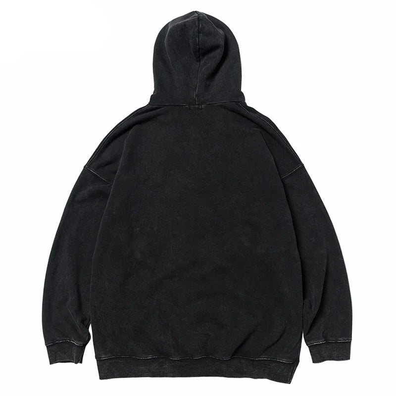 2023 Men Hip Hop Hoodie Sweatshirt Lightning Butterfly Streetwear Hoodie Retro Vintage Washed Black Hooded Pullover Harajuku