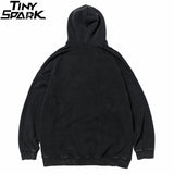 2023 Men Hip Hop Hoodie Sweatshirt Lightning Butterfly Streetwear Hoodie Retro Vintage Washed Black Hooded Pullover Harajuku