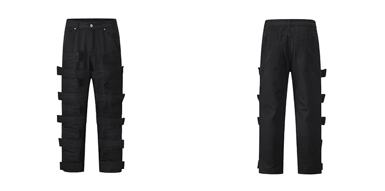 fashion velcros denim jean pants streetwear mens new casual hip hop streetwear tactical straight trousers joggers men y2k pants unique joggers style 3687