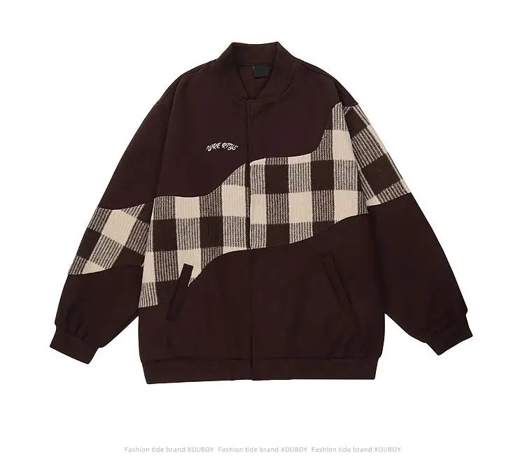 American Retro Jacket Mens Autumn Hong Kong Style Design Color Blocked