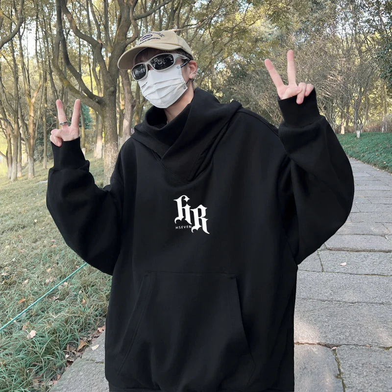 Autumn Ninja Neck Streetwear Hoodies Men Fleece Goth Letter Hip Hop Ho