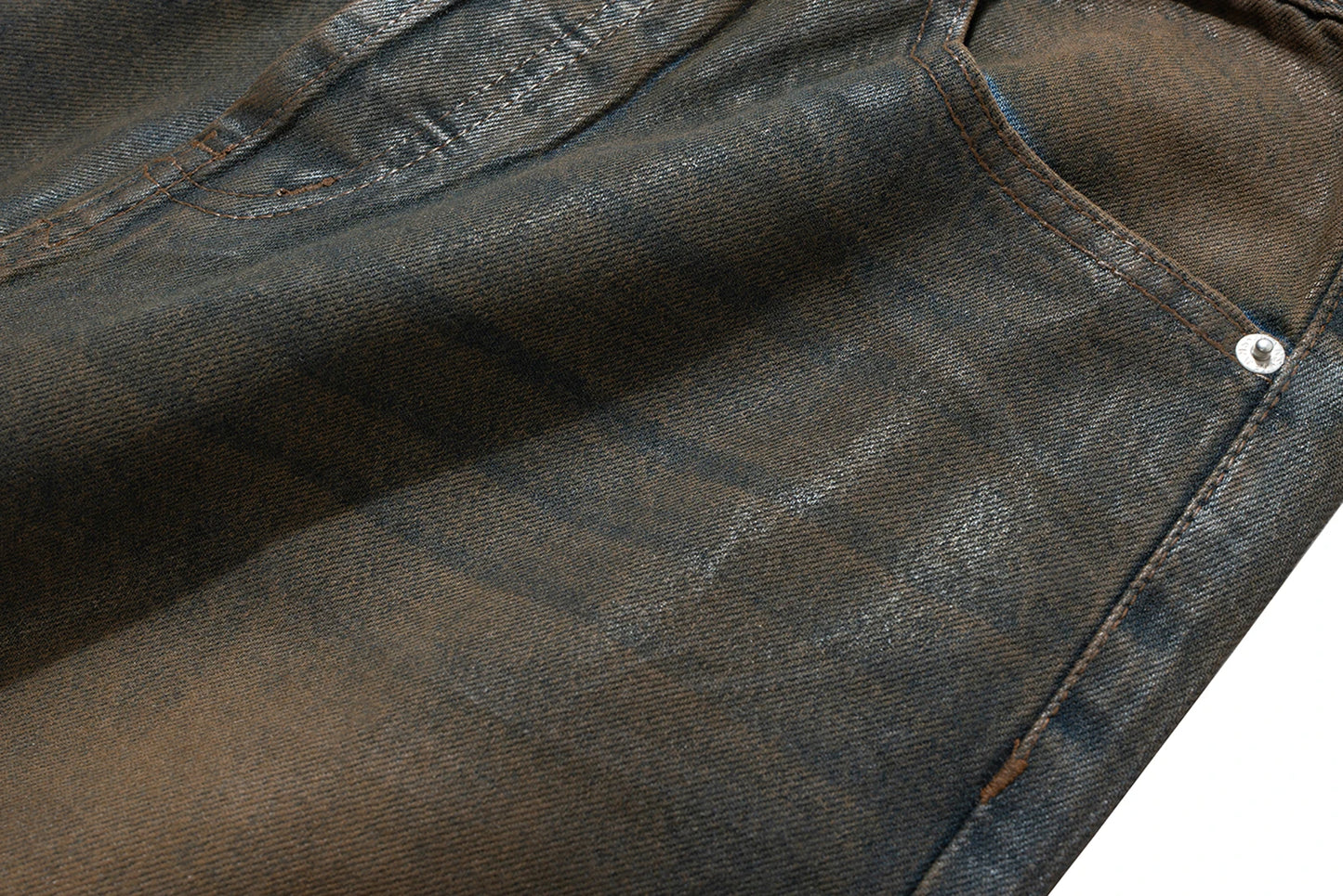 Oil Wax Coating Distressed Silhouette Jeans for Men and Women Washed Streetwear Baggy Denim Trousers Oversized Ropa Hombre Cargo