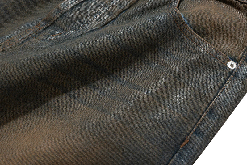 Oil Wax Coating Distressed Silhouette Jeans for Men and Women Washed Streetwear Baggy Denim Trousers Oversized Ropa Hombre Cargo