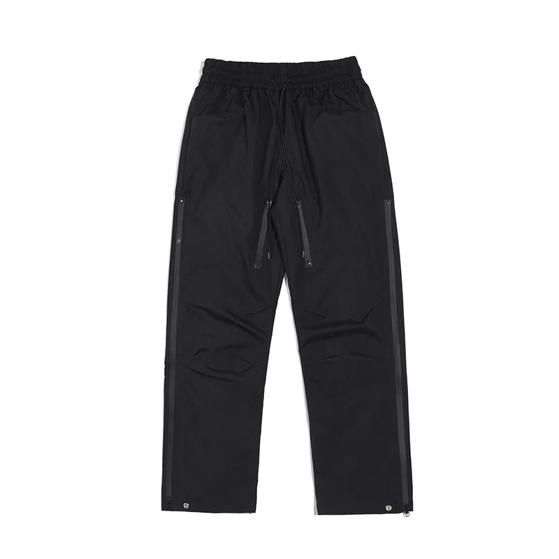 high street zipper pockets quick dry vibe style mens track pants elastic waist straight retro black casual trousers unique default style 446