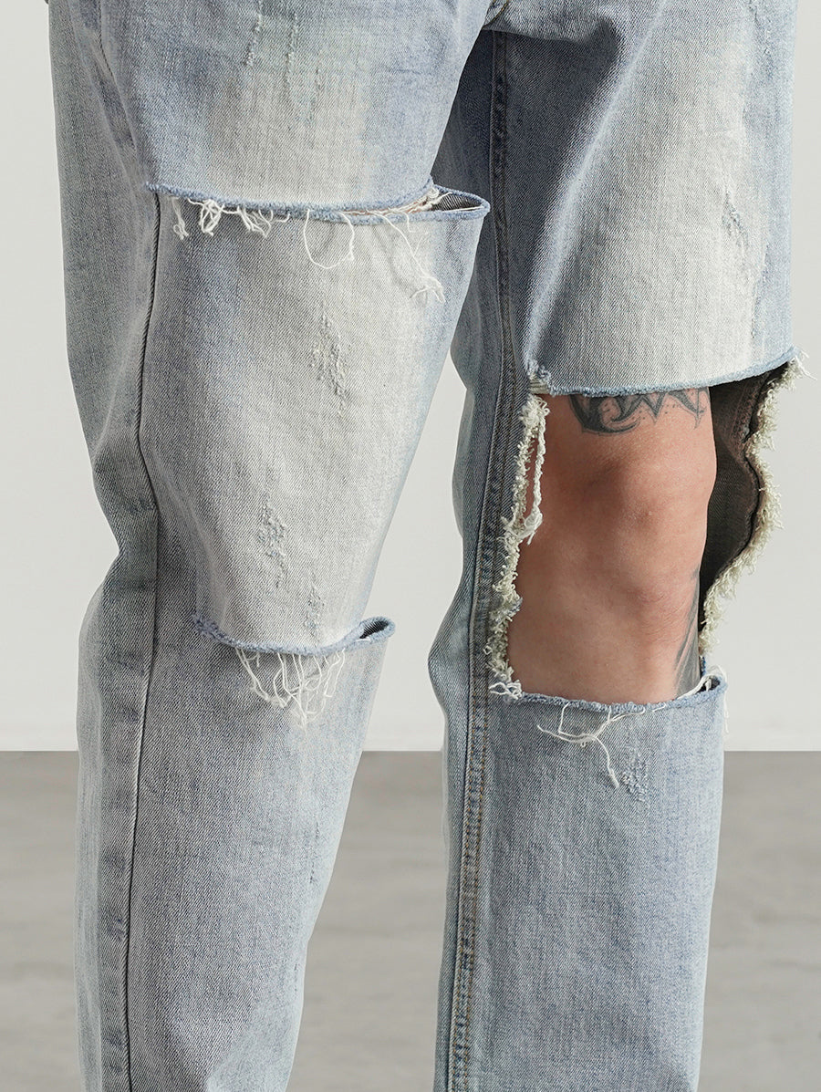 destroied big holes ripped denim jeans mens distressed biker jeans fashion high street slim straight pants streetwear joggers unique joggers style 1366