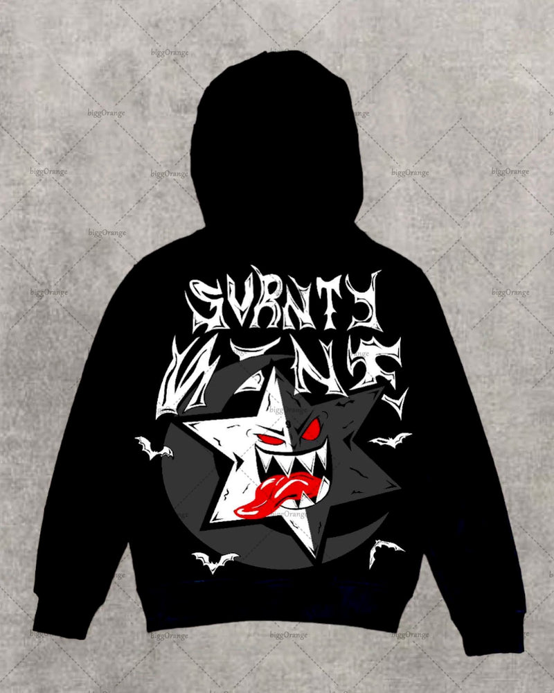 American Gothic Cartoon Letter Print Oversized Hoodie Womens Y2K Stree