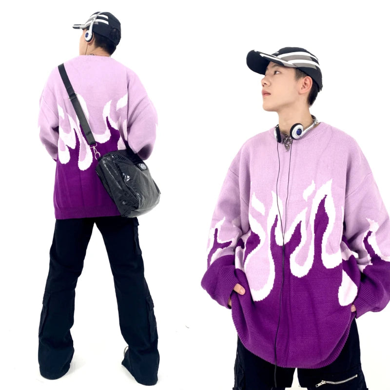 hip hop knitted pullover, bold design pullover, cozy fashion fit, stylish street outfit, modern aesthetic appeal