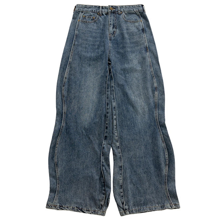 mens blue baggy jeans irregular patchwork streetwear hip hop loose jeans trousers male luxury designer denim pants unique jeans style 371