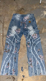 blue jeans for women y2k harajuku hip hop sakura embroidery retro patch heavy baggy jeans high waist wide leg trouser streetwear unique jeans style 815