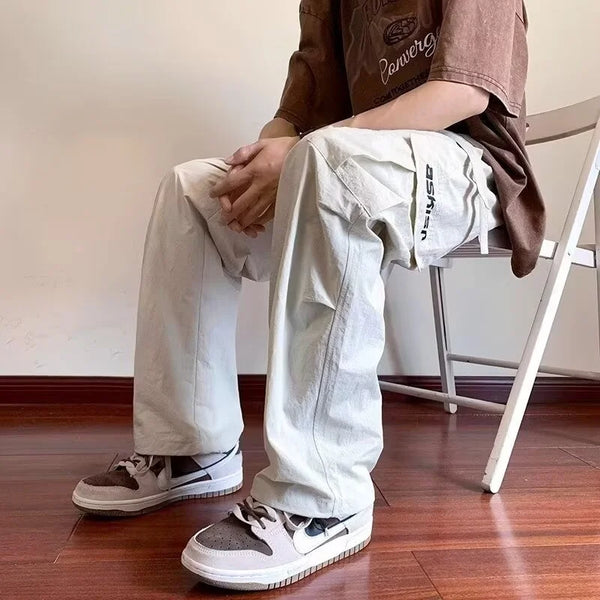 american retro straight leg cargo pants mens baggy casual outdoor gym trousers autumn thin tactical quick dry pantalones hombre baggy cargo bottoms