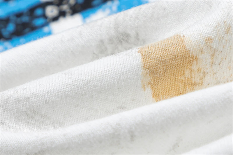 sssaint Louis Vintage Dirty Worn Distressed Cross Print High-Street Graffiti Long Sleeve T Shirt Pullover Summer