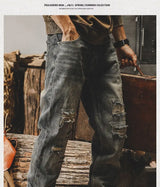 american high street personalized hip hop washed straight leg jeans for men and women loose and handsome trendy casual pants y2k unique jeans style 674
