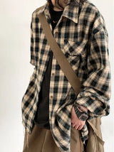 japanese college mens sets rough edge embroidery plaid shirt jackets big pocket retro cargo pants 2 pcs 2024 new casual suits unique cargo style 4445