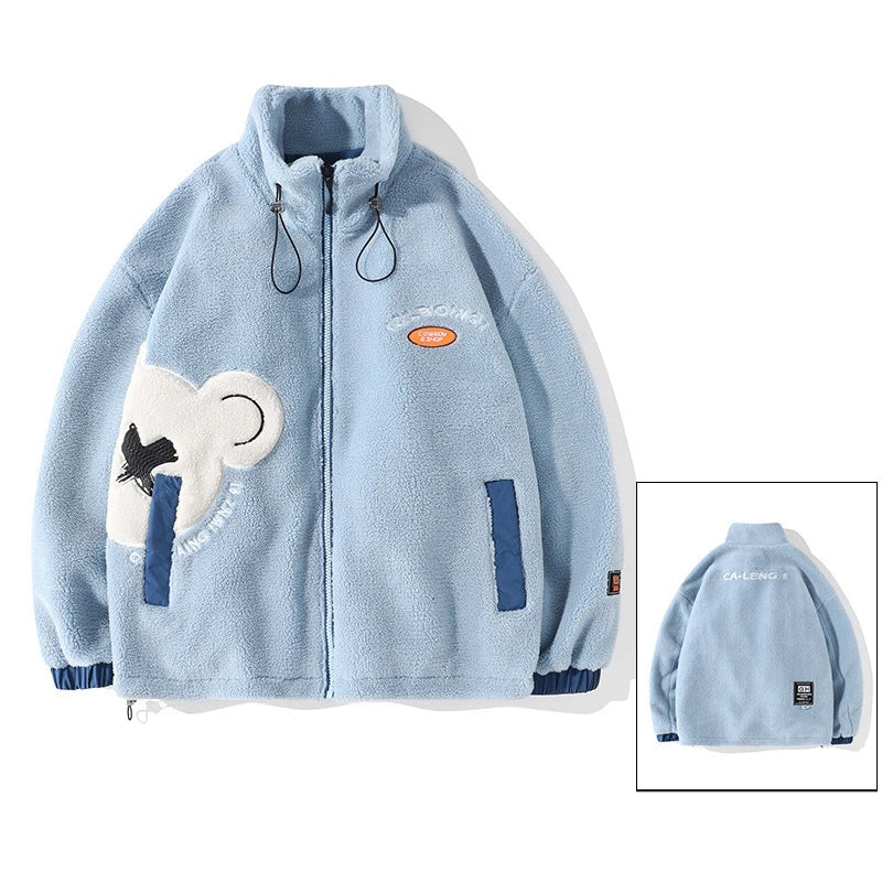 rainbowtouches mens jackets high street fashion cashmere coat autumn and winter loose printing plush for warmth unisex blue s - variant style b115dd for streetwear fashion