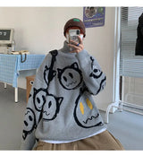oversized flame knit top, unisex streetwear inspired by 2025 fashion trends, mens fashion layer for modern streetwear collect