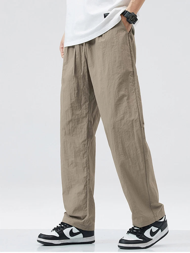 2024 new linen straight baggy pants for men summer breathable wide leg trousers y2k streetwear drawstring gym pantalones hombre unique default style 3285