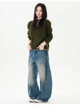 Men Women American Streetwear Vintage Washed Denim Loose Casual Wide Leg Baggy Jeans Couple Harem Jeans Trousers
