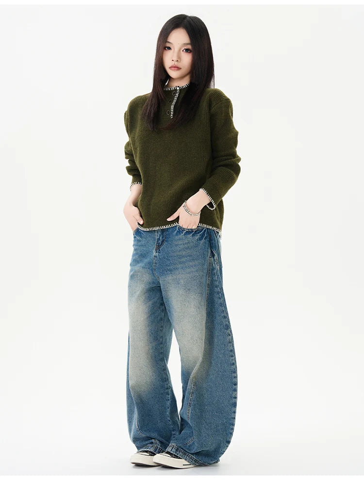 Men Women American Streetwear Vintage Washed Denim Loose Casual Wide Leg Baggy Jeans Couple Harem Jeans Trousers