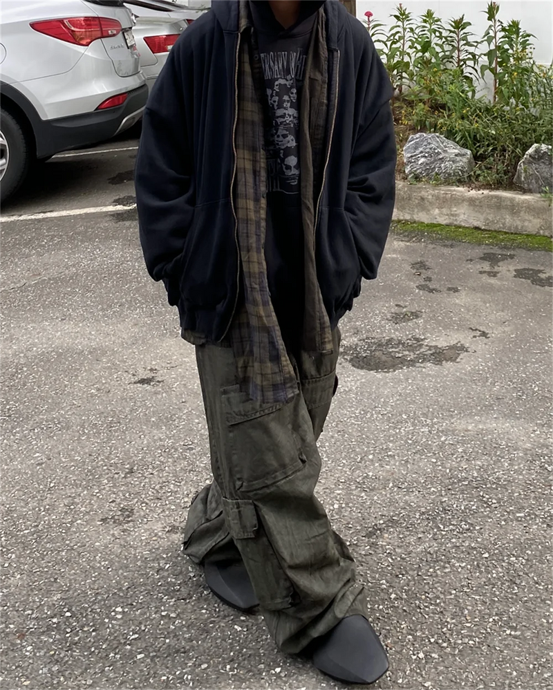 sadcore chrome print featuring undermycar 2024 new high quality shirt plaid cover with layered zipper open up hoodie black