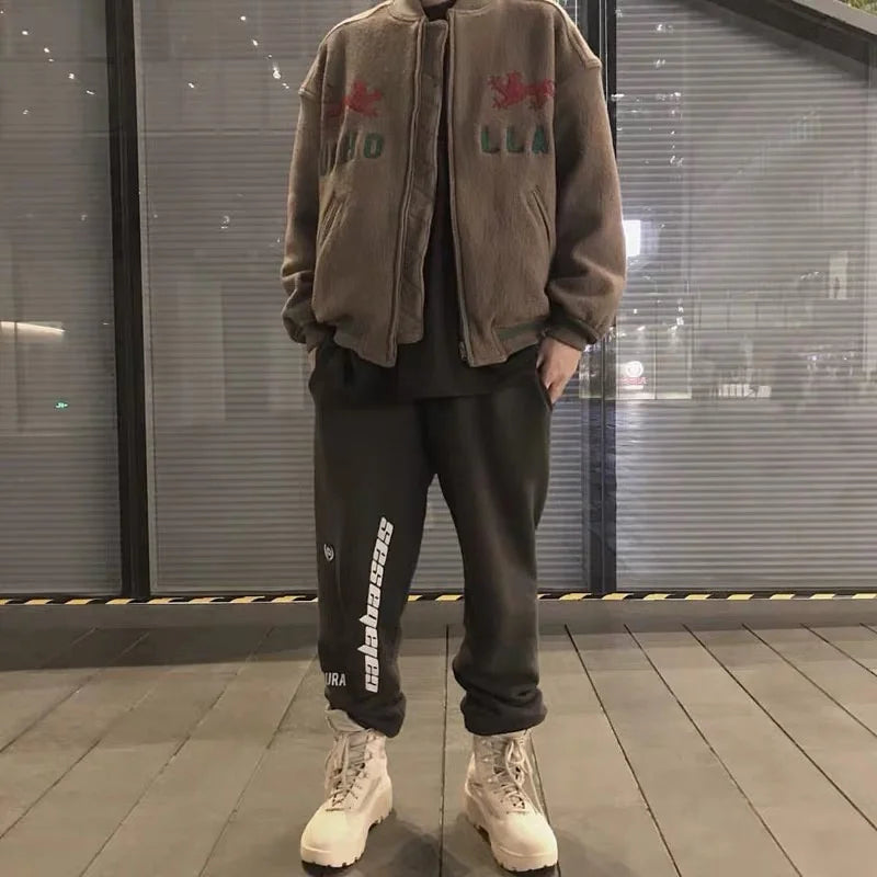 autumn and winter kanye high street yzy heavy industry animal embroidery woolen cloth clip cotton mens womens large jacket br - variant style 934380 for streetwear fashion