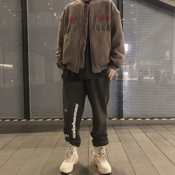 autumn and winter kanye high street yzy heavy industry animal embroidery woolen cloth clip cotton mens womens large jacket br - variant style 934380 for streetwear fashion