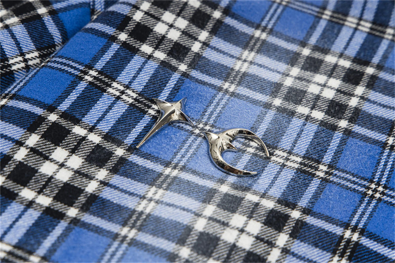 24SS New THUG CLUB Trendy Sword Print High-Street Cotton Vintage Plaid Shirt