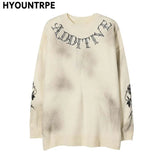 hip hop knitted sweater streetwear mens letter rose printed punk gothic oversized o neck pullover jumpers harajuku loose tops high quality cotton pullover, oversized graphic print design, Y2K vintage urban hoodie