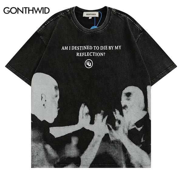 Glitchcore Fashion – Mens Punk T Shirt Streetwear Hip Hop Vintage Retro Graphic P – Modern Streetwear for Everyone