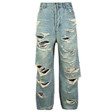 vintage men baggy jeans distressed ripped denim pants male luxury designer jeans trousers unique jeans style 1404