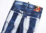fashion distressed white washed denim jean pants colorful graffiti printed casual biker hip hop jeans slim joggers mens jeans unique joggers style 4581