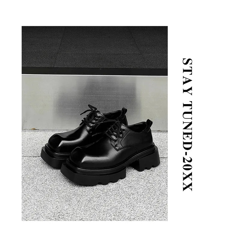 High Street Increase Derby Shoes Men's Streetwear Fashion Thick Sole Platform PU Leather Casual Luxury Designer Shoe