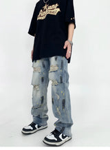 graffiti printed ripped destroied straight denim jean men hip hop distressed biker jeans fashion casual high street pants jogger unique joggers style 1616