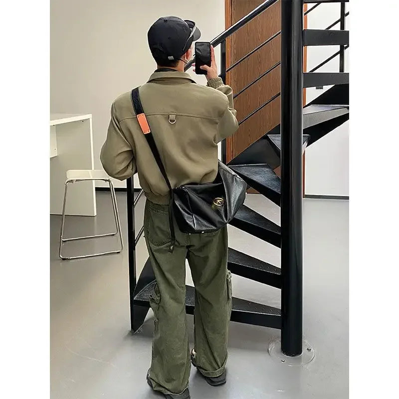 high street y2k men set casual loose lapel jacket hip hop multi pocket overalls 2 piece spring autumn fashion couple suit trend unique default style 4583