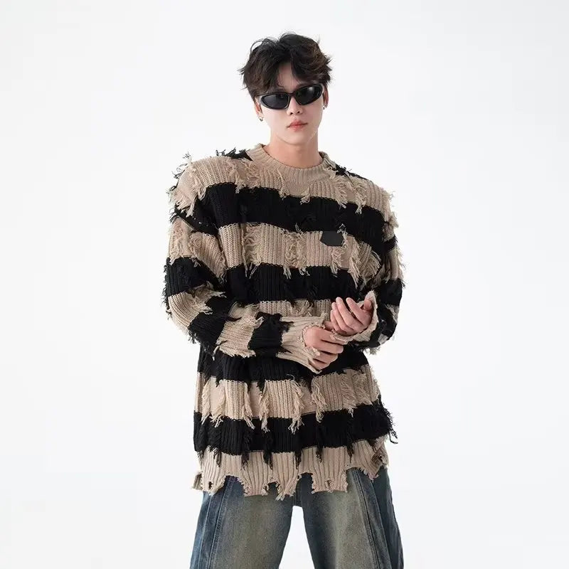 minimalist knit jumper, daily wear essential, trendy urban fashion top for men, layered streetwear look