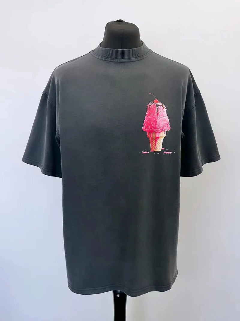 Anime Graphic tee – 2024 Summer New Street Style Ice Cream Print Short Sleeve Co