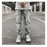 original tie dyed ripped flared denim jean for men streetwear washed hole casual stacked jeans pants mens slim fit jeans 2023 unique jeans style 3743