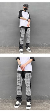 ripped holes patchwork denim jeans mens high street zipper straight jeans hip hop streetwear casual loose joggers jeans pants unique joggers style 2571