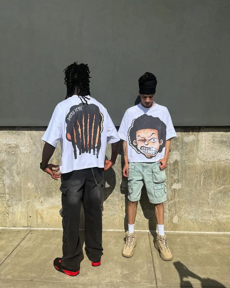 harajuku summer casual graphic t shirts men cartoon big head streetwear oversized y2k tops gothic clothes goth women clothing relaxed fit trousers