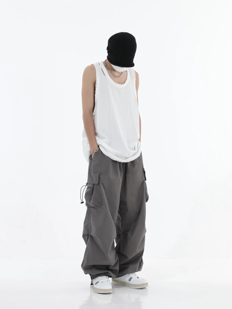 hip hop loose fit elastic waist pants fashion side pocket pants streetwear mens new spring summer casual baggy pants joggers unique joggers style 449