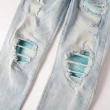 american style high street light blue ripped jeans mens pic slim fit stretch ripped skinny pants ripped baggy denim