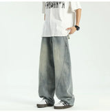new vintage men s patchwork baggy jeans draped straight leg denim trousers autumn korean fashion high street casual y2k jean unique jeans style 539