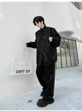 mens sequin 2 piece sets loose casual long sleeve shirt pant stage fashion party show clothing dress shirts trousers costumes unique default style 2885