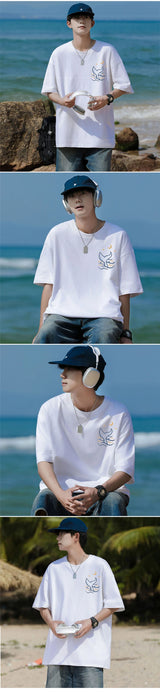 Skatercore Vintage anime – Kawaii Whale Tail Print T Shirt Men Hip Hop Fashion Cotton G