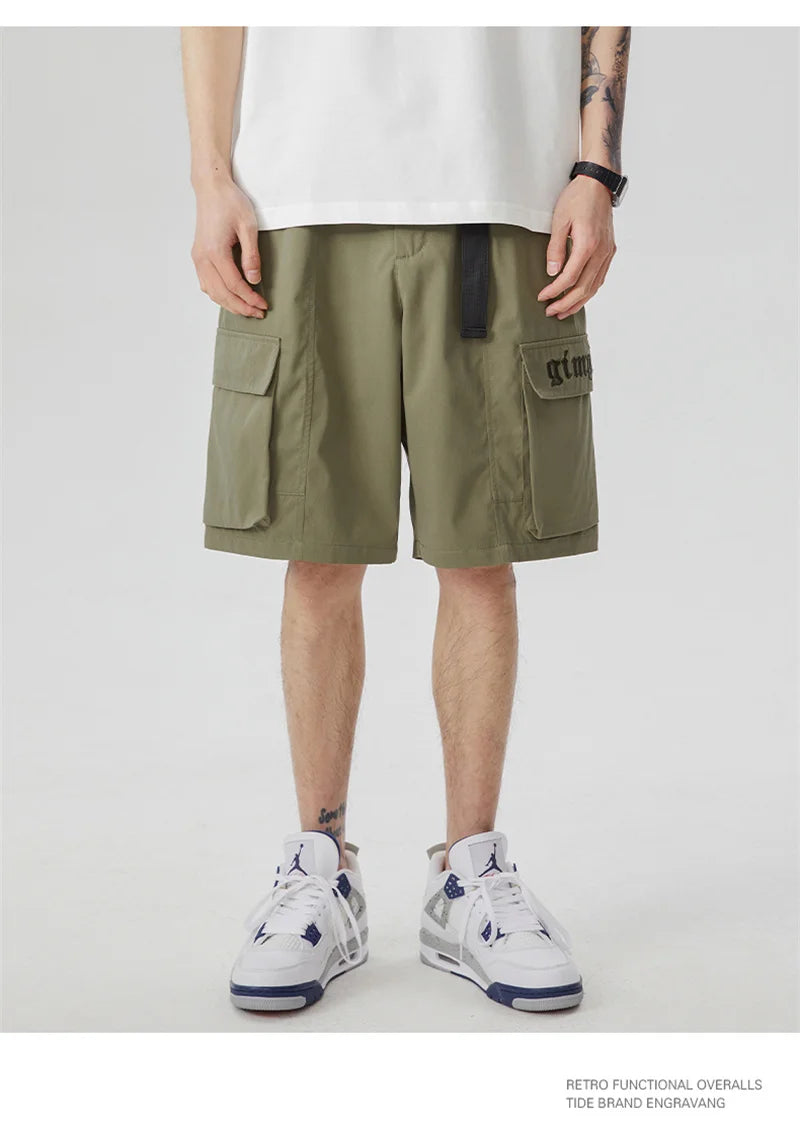 summer new american retro cargo shorts for men casual multi pocket baggy y2k shorts streetwear hip hop embroidery short cargo unique cargo style 307