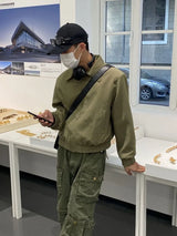 high street y2k men set casual loose lapel jacket hip hop multi pocket overalls 2 piece spring autumn fashion couple suit trend unique default style 4588