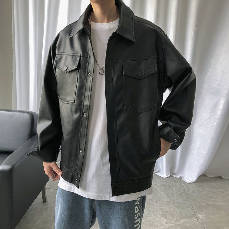 2023 Autumn New Leather Clothing Men Tooling Jacket Fashion Loose Motorcycle Clothing PU Leather Jacket Boutique Clothing
